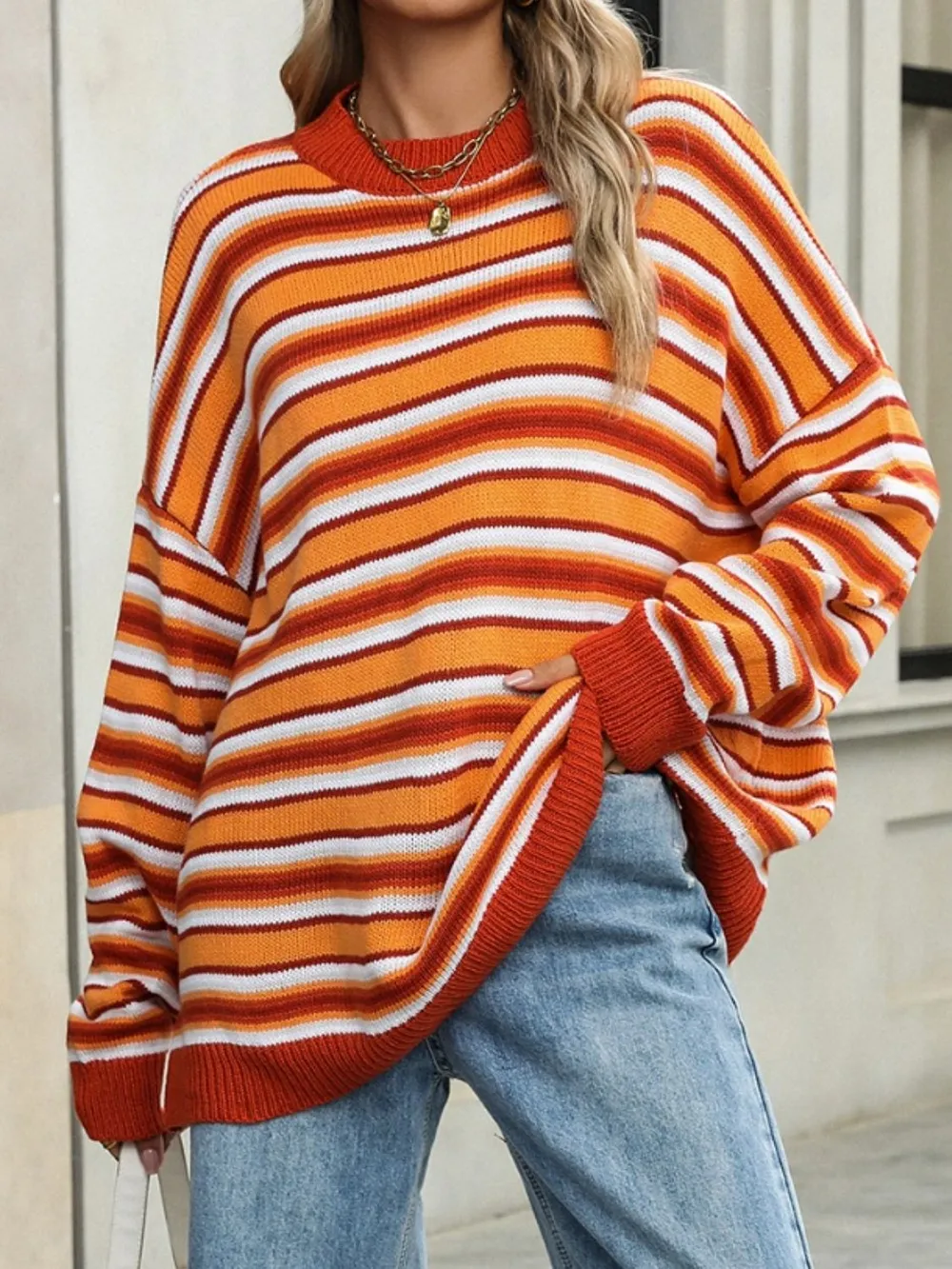 Striped Mock Neck Long Sleeve Sweater, image 9