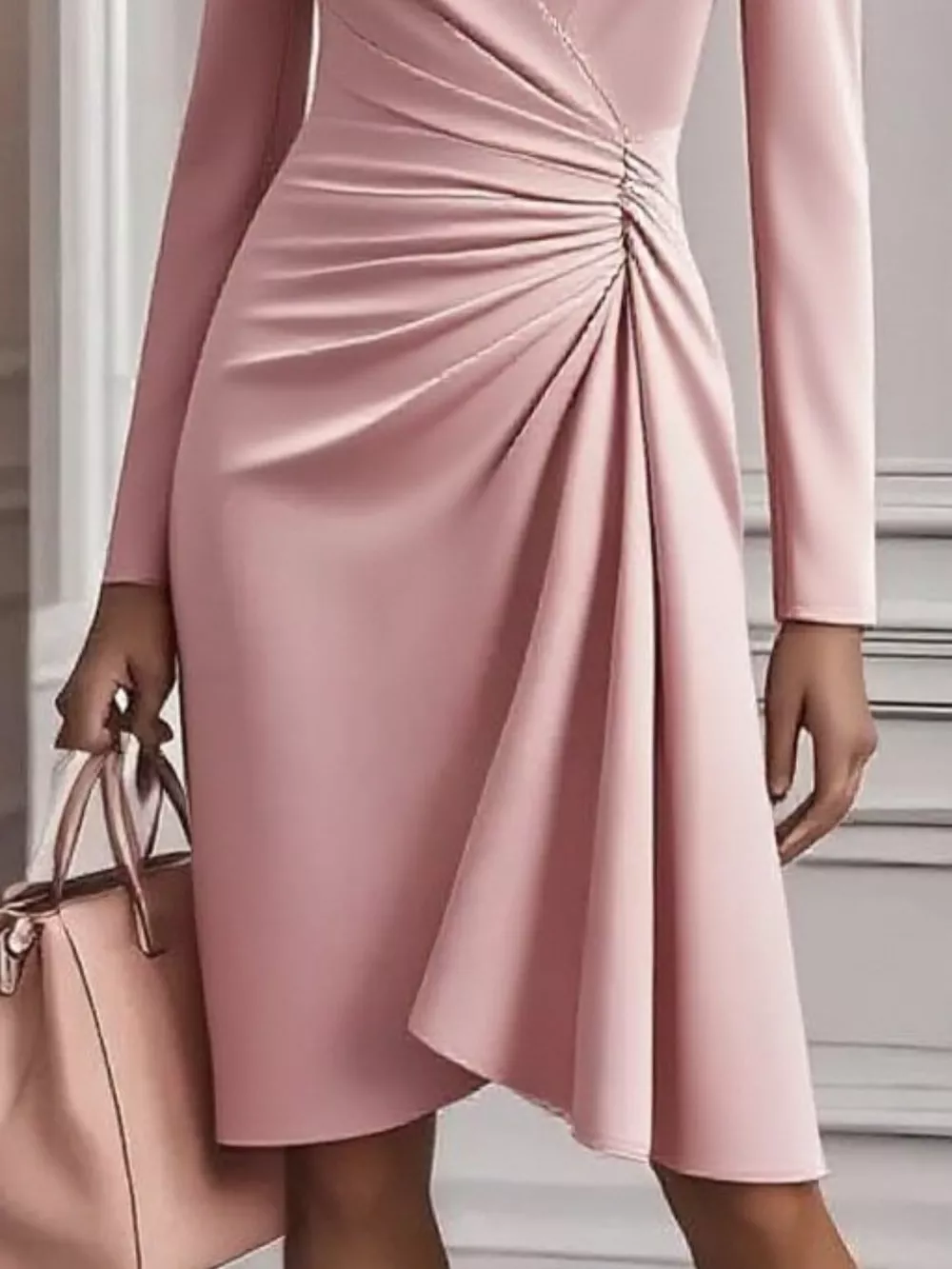 Ruched Surplice Long Sleeve Dress, image 9