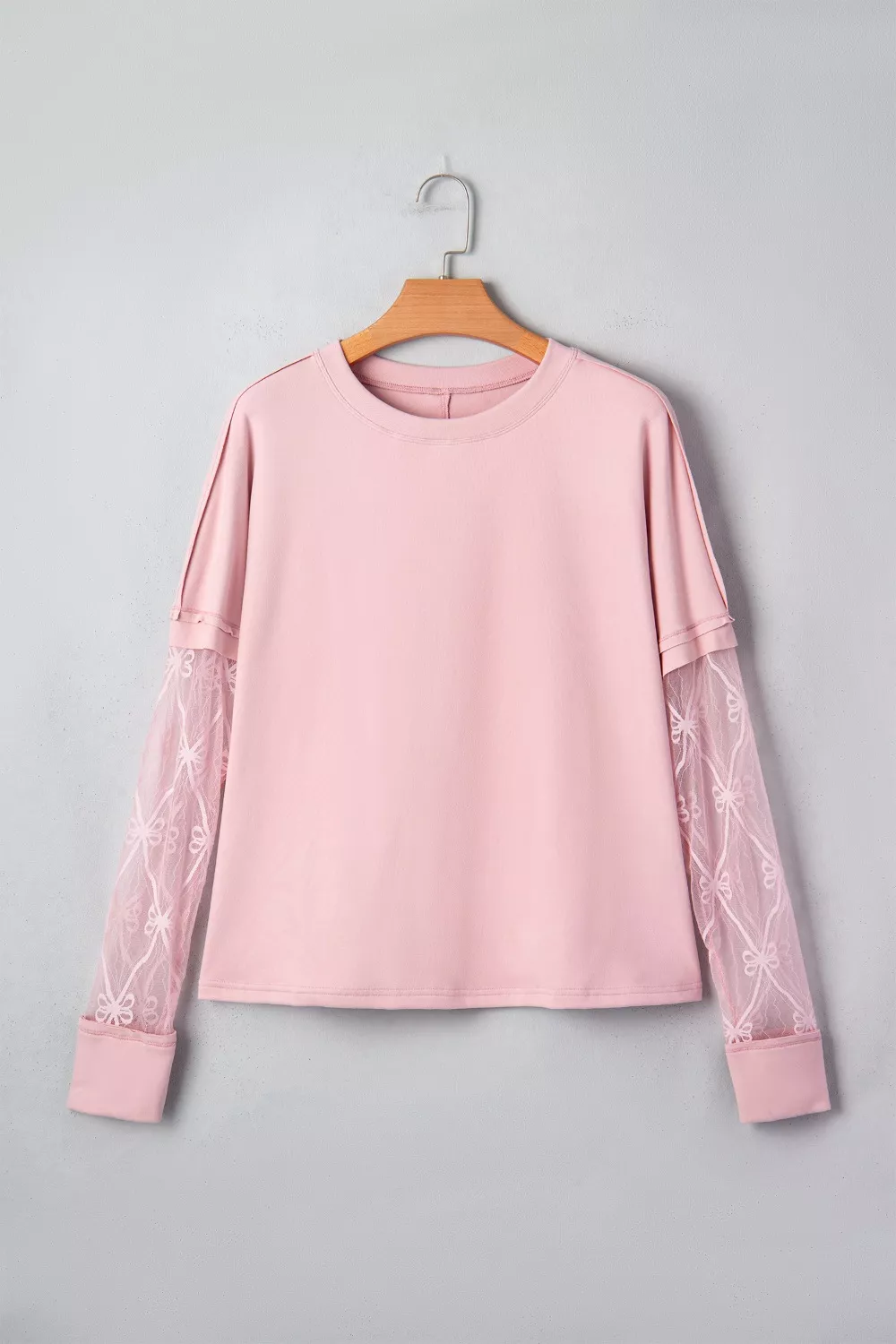 Solid Color Bow Textured Patchwork Long Sleeve Tee, image 4