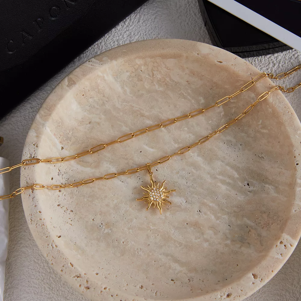 18K Gold-Plated Double Layered Pendant Necklace, image 5