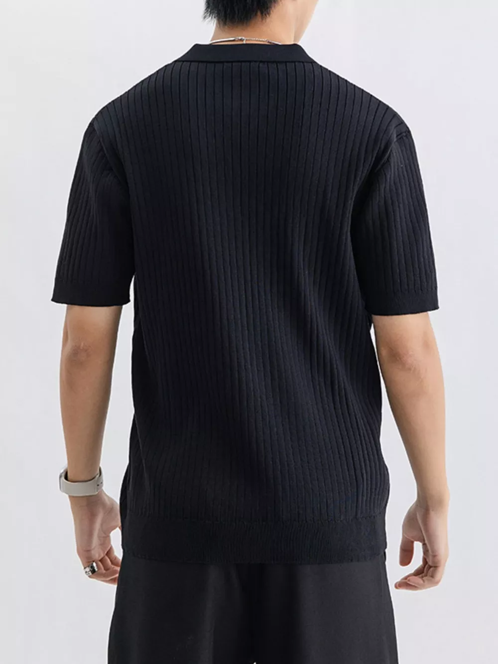 Men's Plus Size Ribbed Knit Short Sleeve Polo, image 4