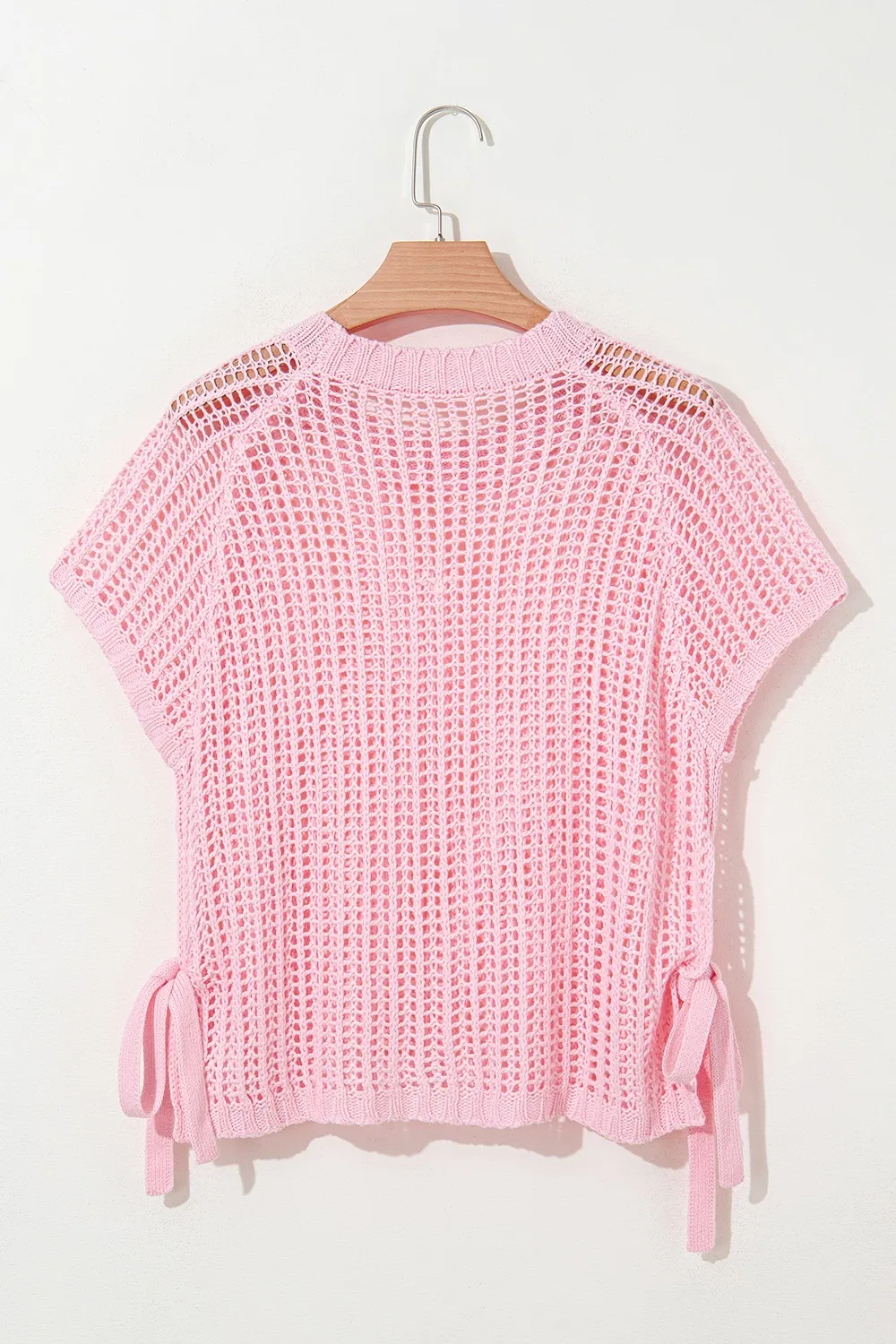 Hollow-out Crochet Side Tied Short Sleeve Knit Cover Up, image 13