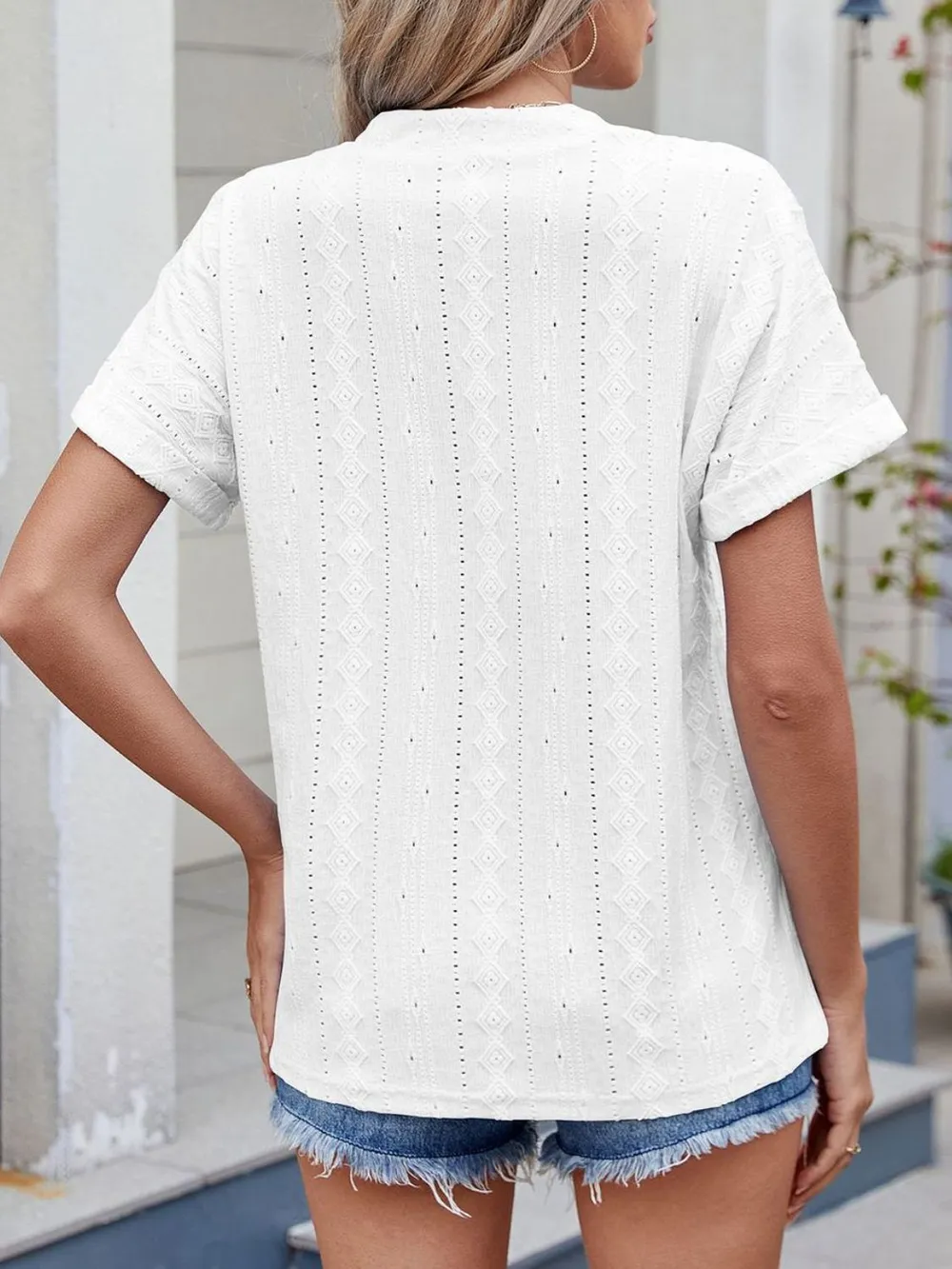 Eyelet Notched Short Sleeve Top, image 23