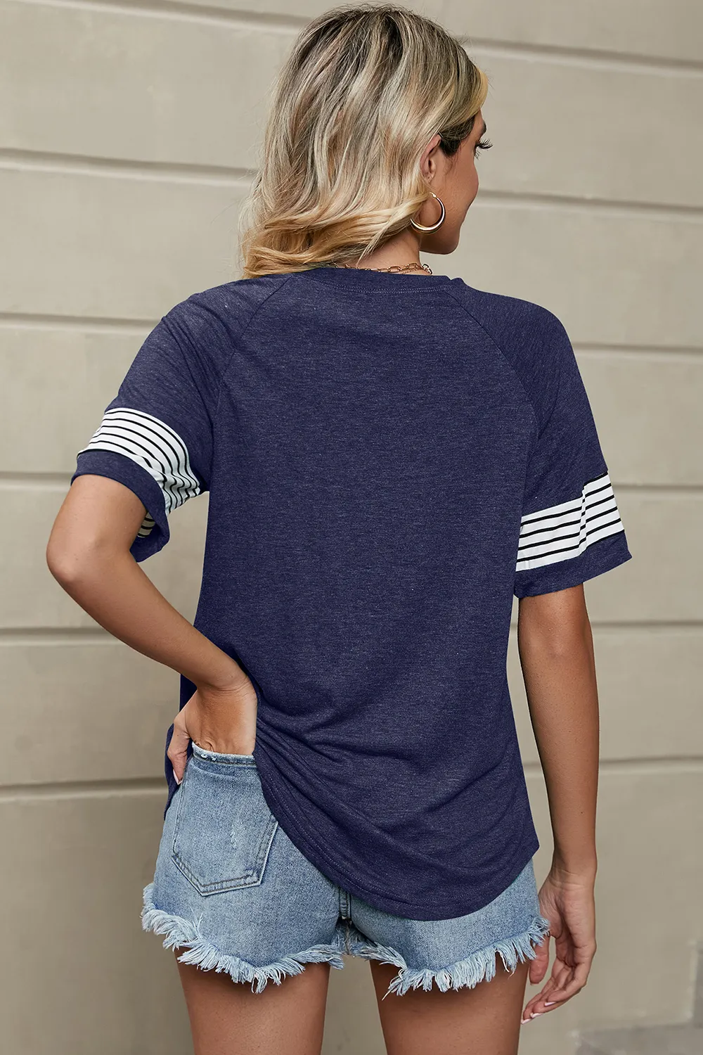 Striped Round Neck Short Sleeve T-Shirt, image 3