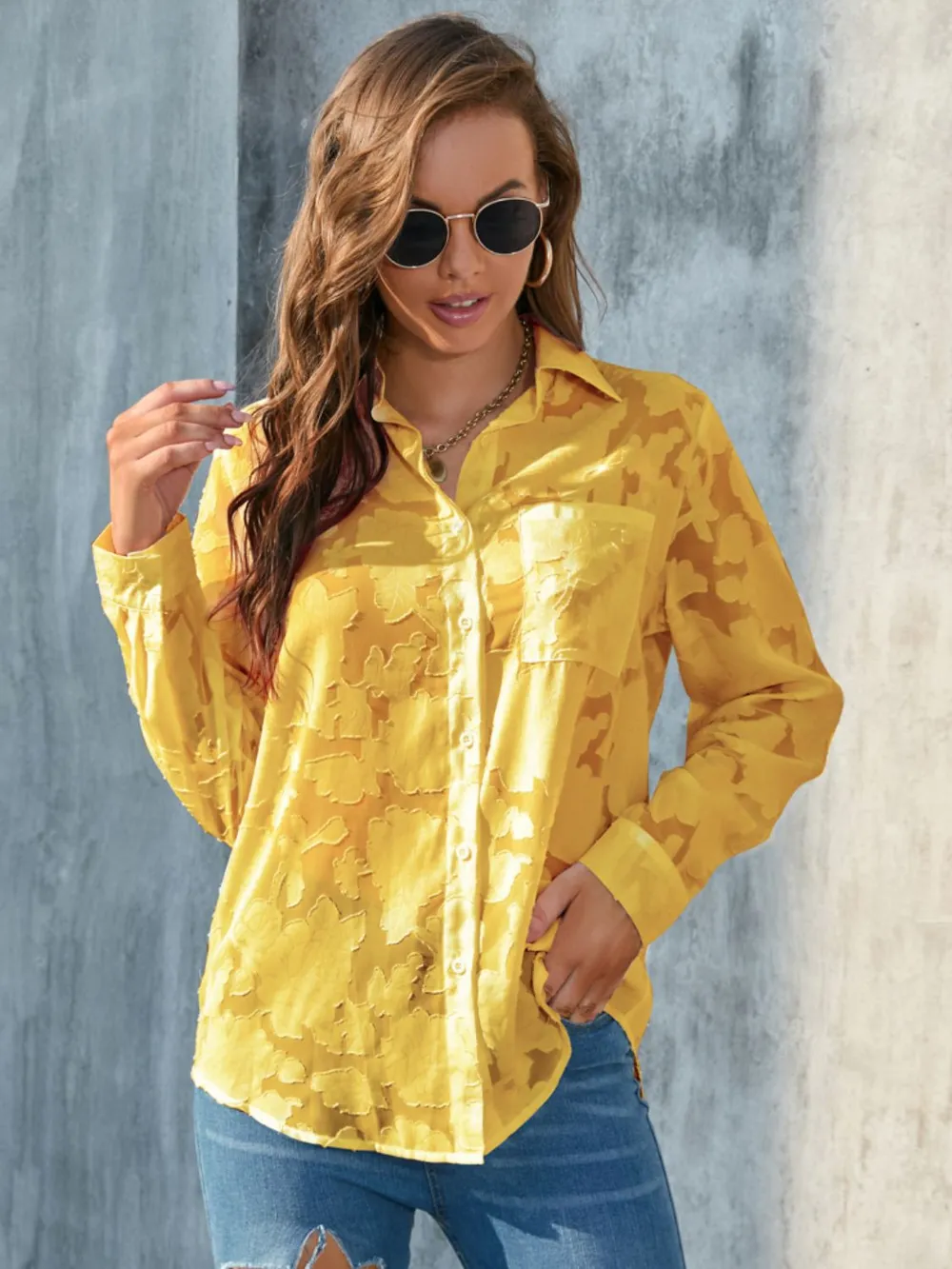 Full Size Collared Neck Long Sleeve Shirt Plus Size, image 12