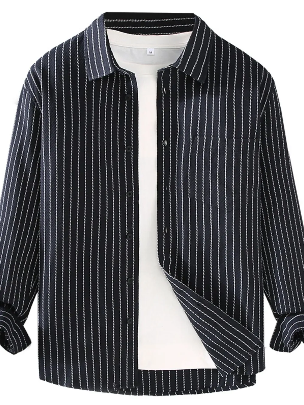 Men's Plus Size Striped Button Up Long Sleeve Shirt, image 6