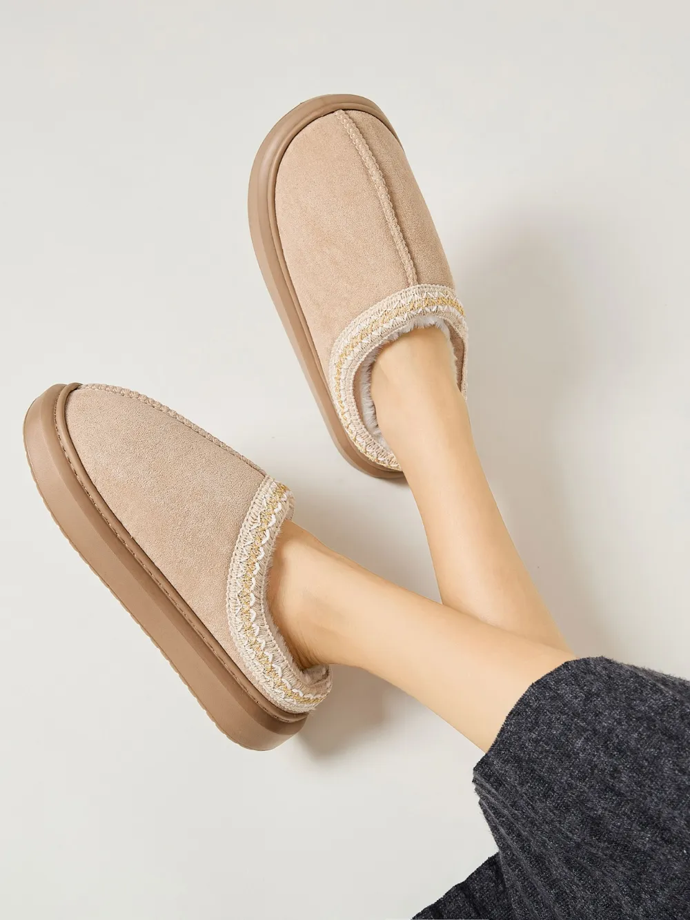 Faux Fur Suede Platform Slippers, image 21