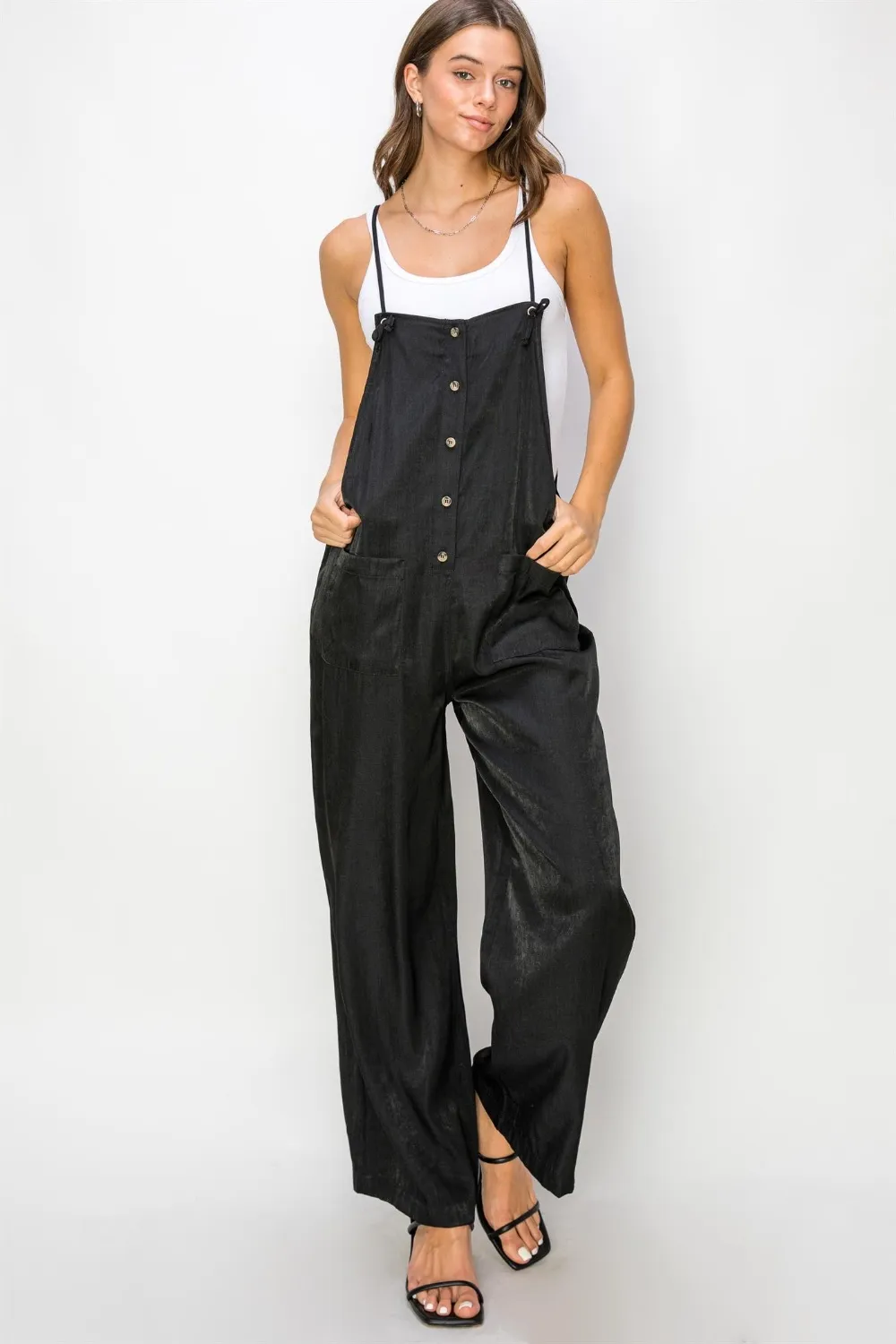 Half Button Sleeveless Straight Jumpsuit, image 4