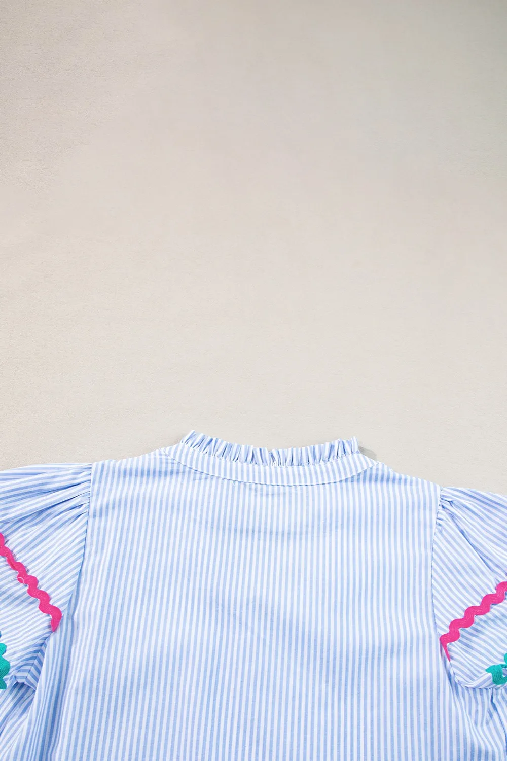 Striped Notched Short Sleeve Blouse, image 9