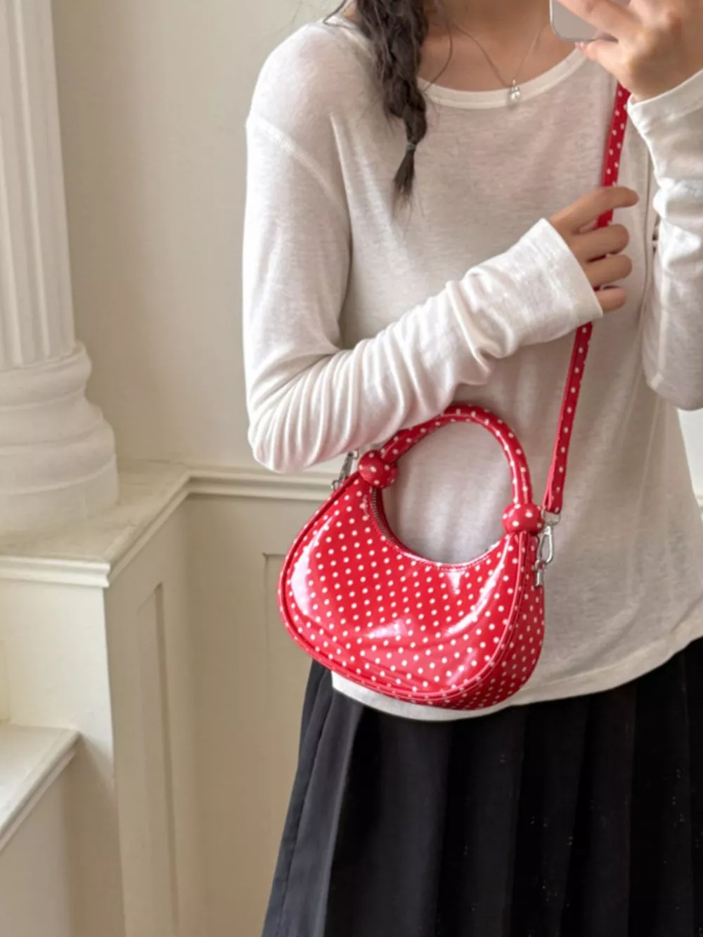 Polka Dot Crescent Crossbody Bag, image 3