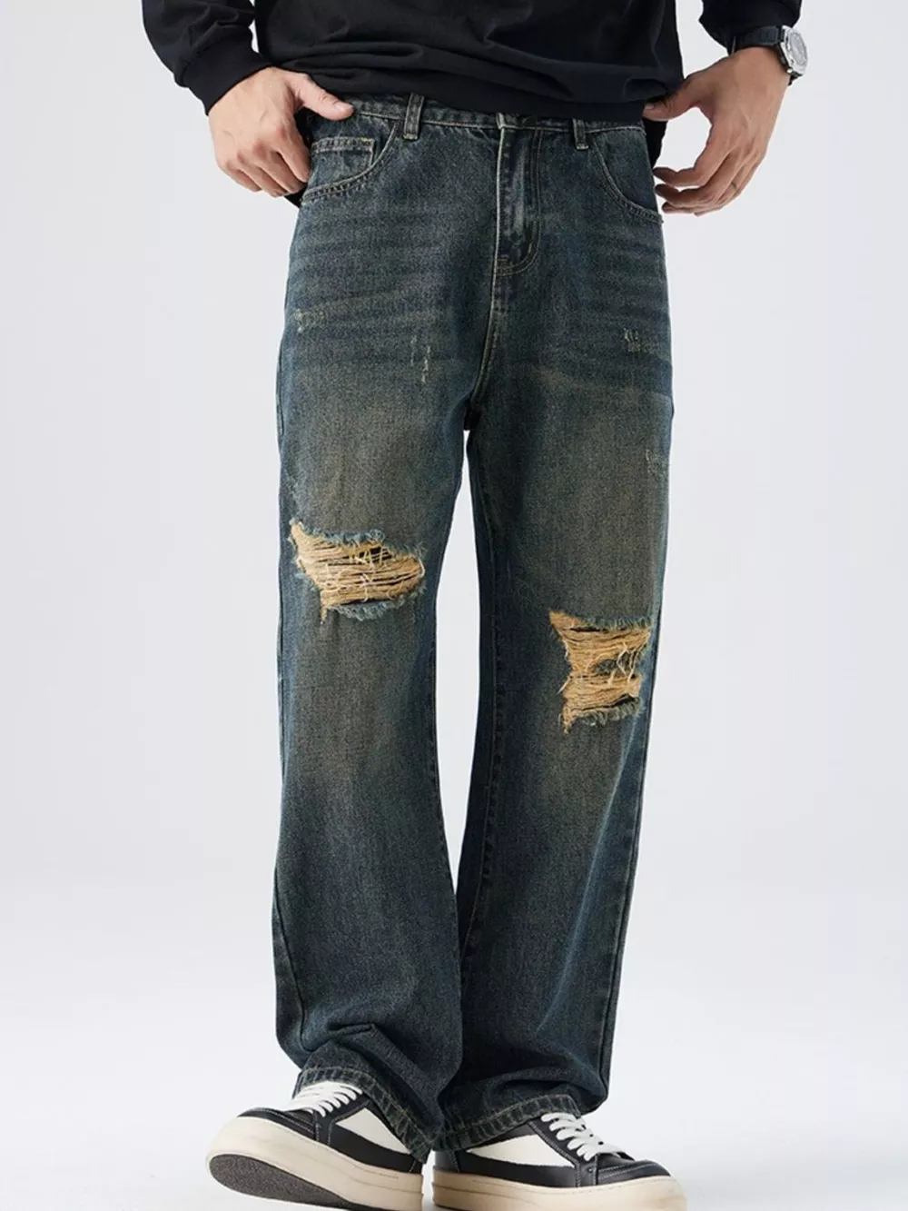 Men's Distressed Wide Leg Jeans, image 2