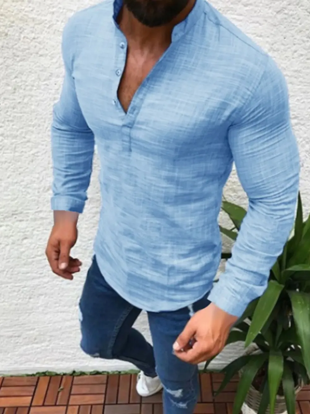 Men's Full Size Slim Fit Henley Long Sleeve Top Plus Size, image 3