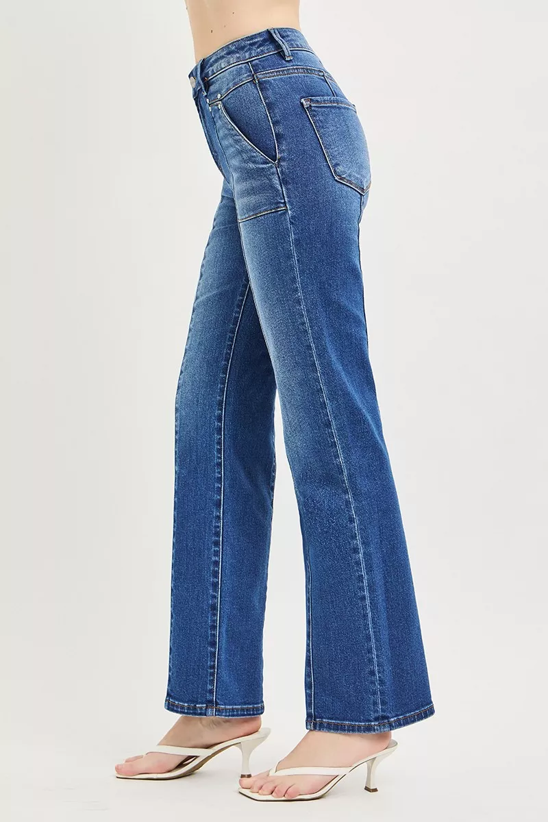 High Rise Straight Patch Pocket Seamed Jeans, image 4