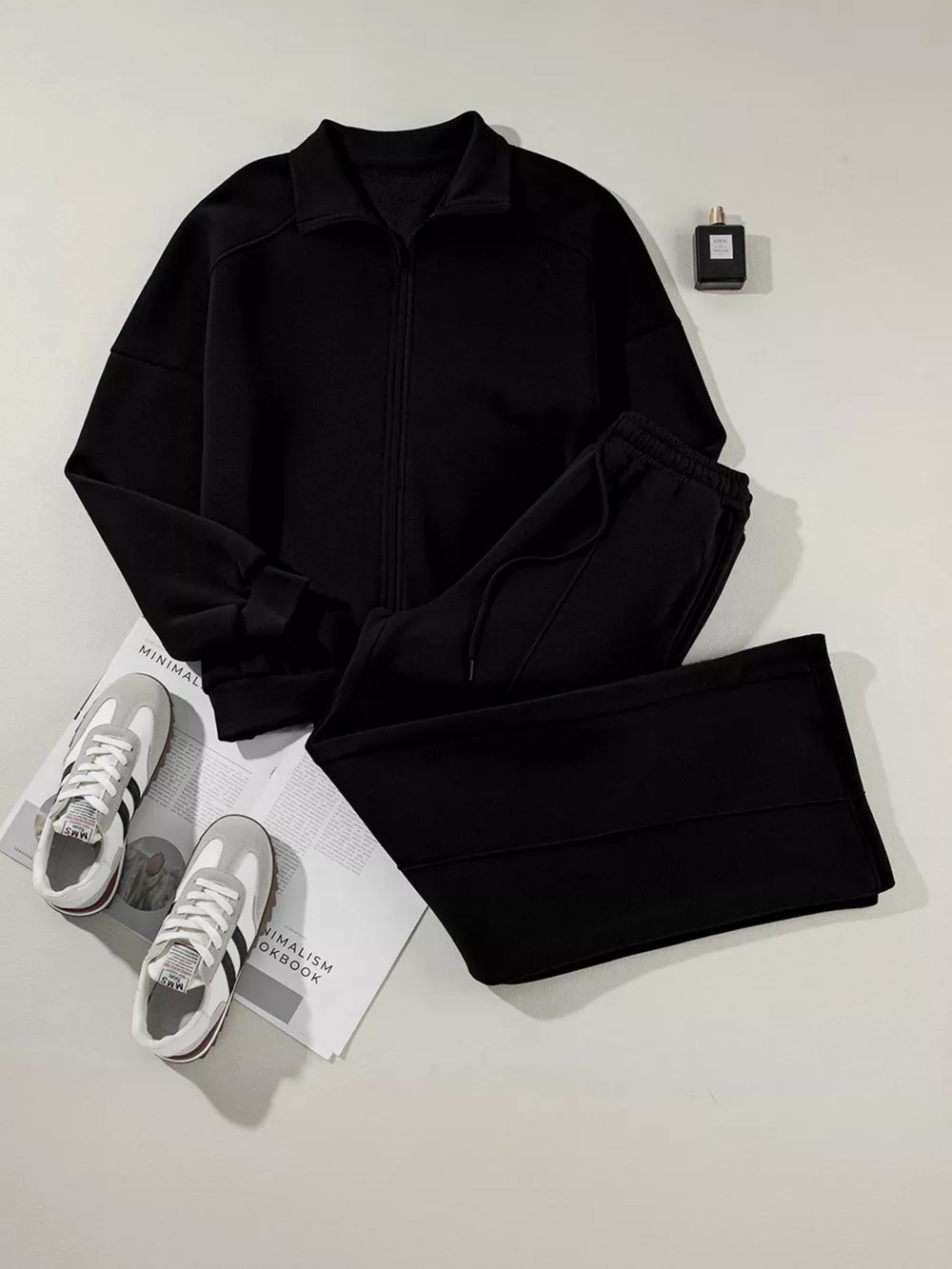 Drop Shoulder Zip Up Jacket and Drawstring Pants Active 2pcs Set, image 14