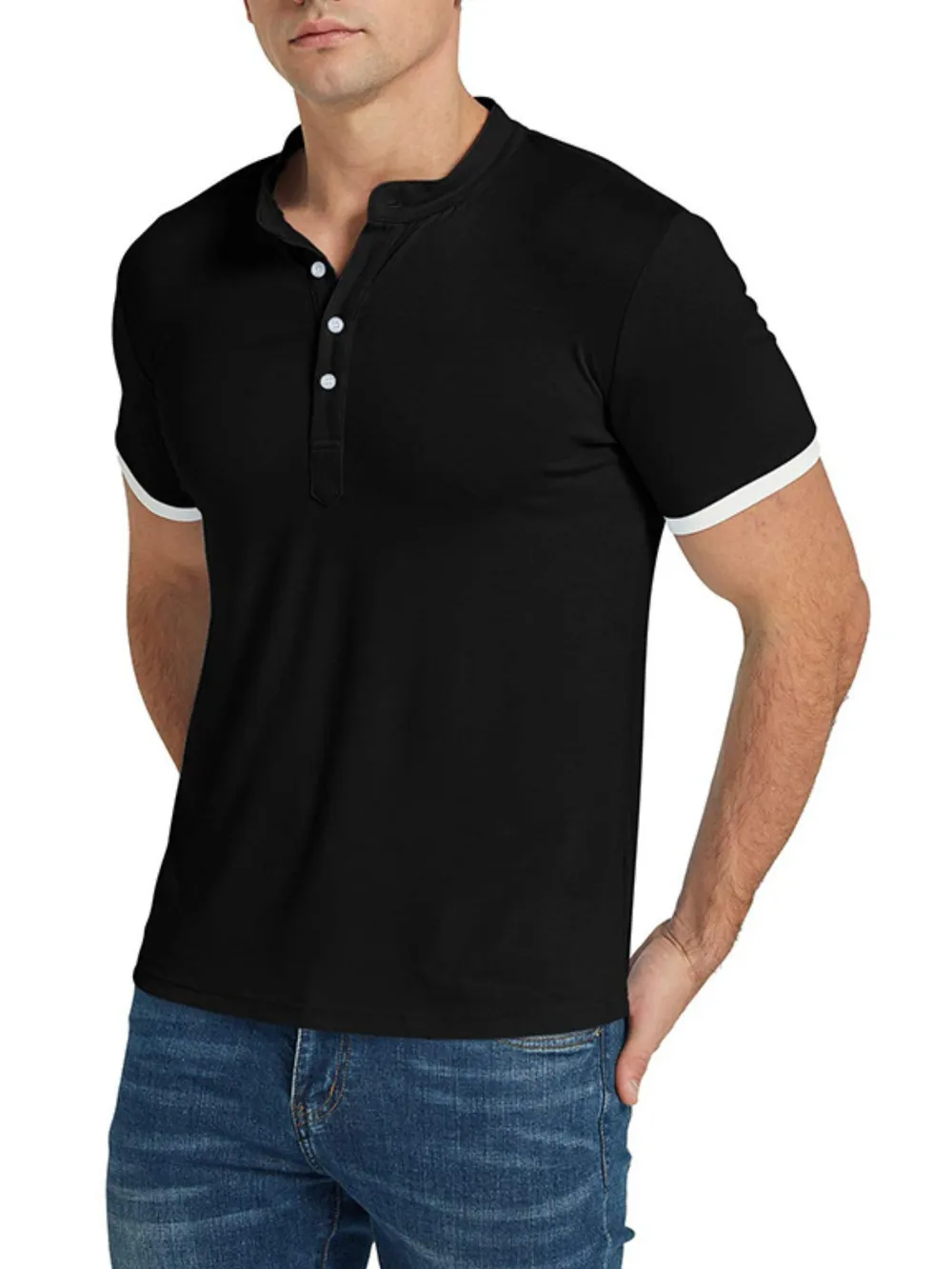 Men's Classic Contrast Trim Henley Top, image 2