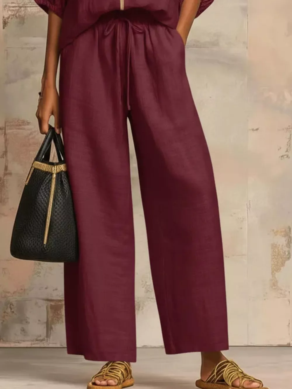 Full Size Zip-Front Top and Wide-Leg Pants Set Plus Size, image 15