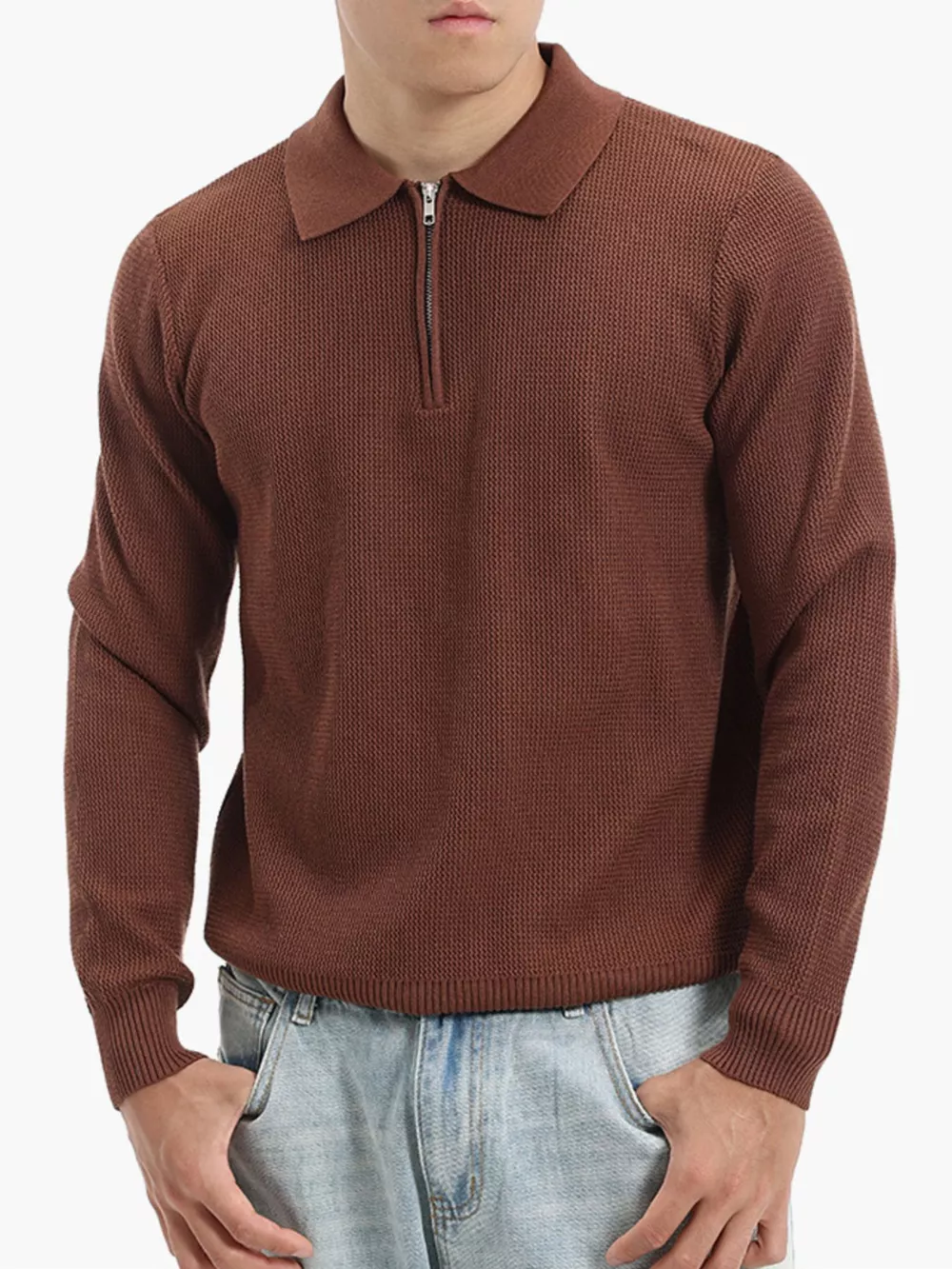 Men's Plus Size Quarter-Zip Textured Knit Top