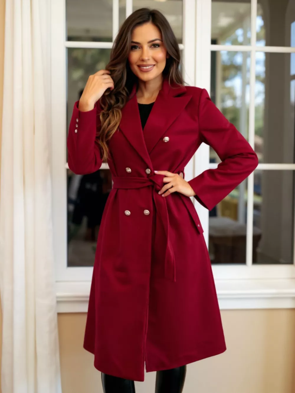Double-Breasted Tie Waist Overcoat, image 13