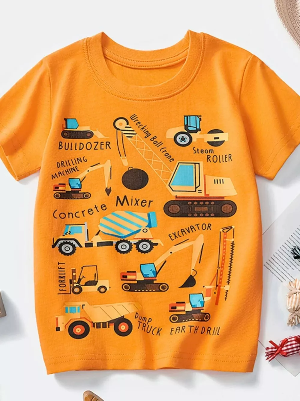 Children's Construction Vehicle Crew Neck Short Sleeve T-Shirt, image 5