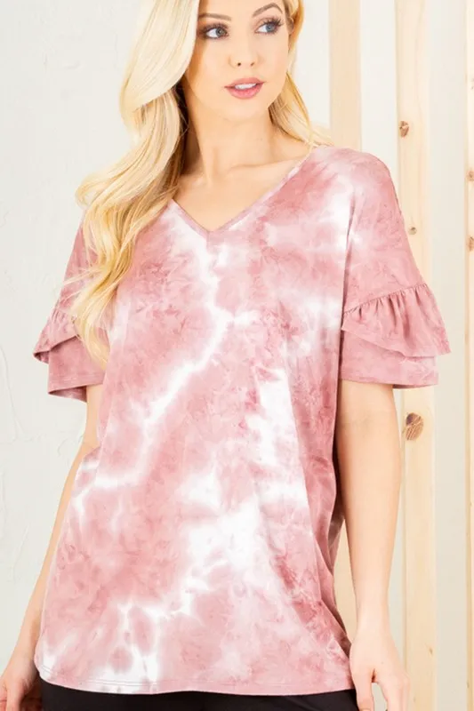Full Size Ruffled Sleeve Tie Dye Top Plus Size, image 4