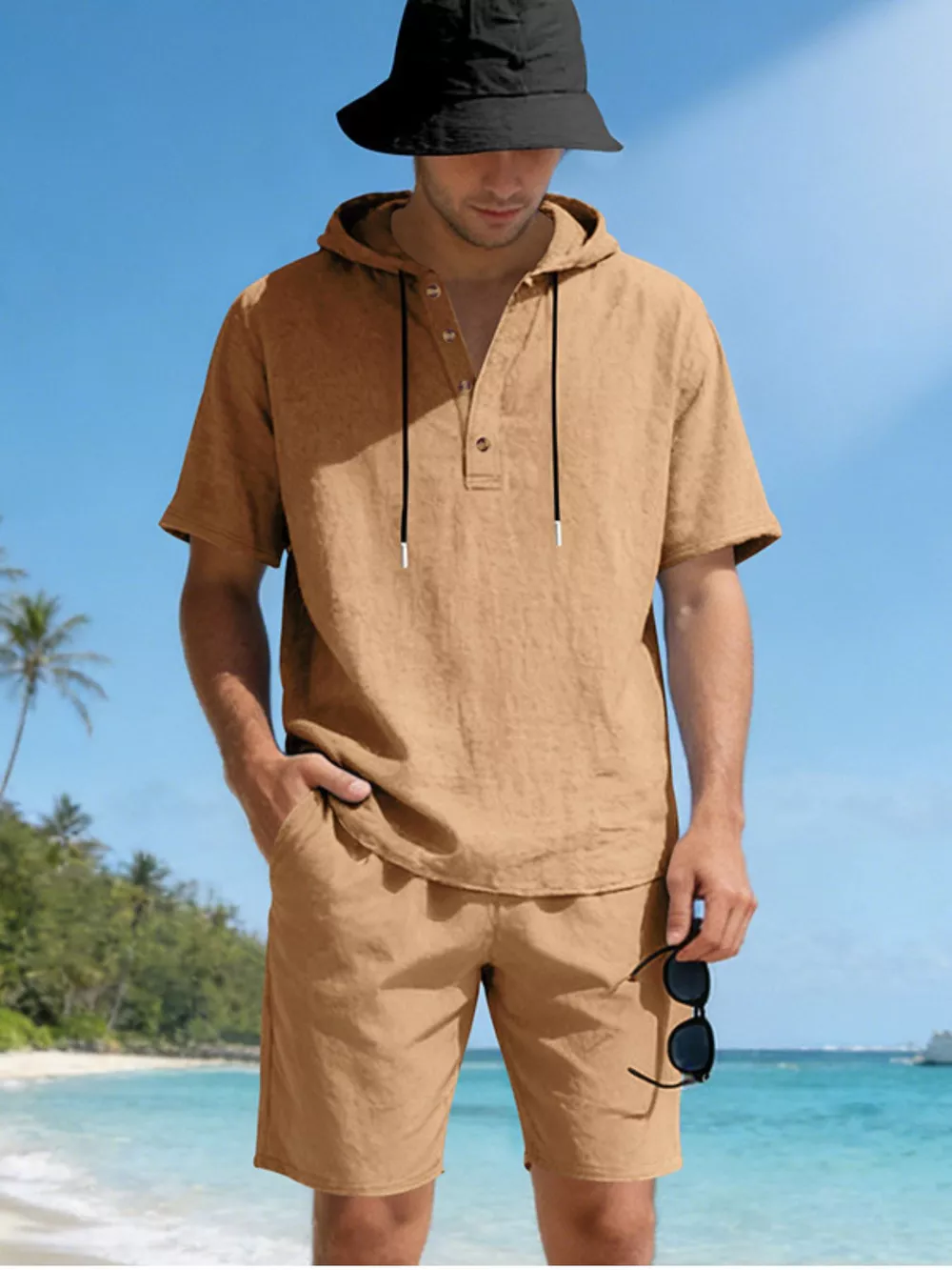 Men's Full Size Casual Short Sleeve Hooded Top & Shorts Set Plus Size, image 14