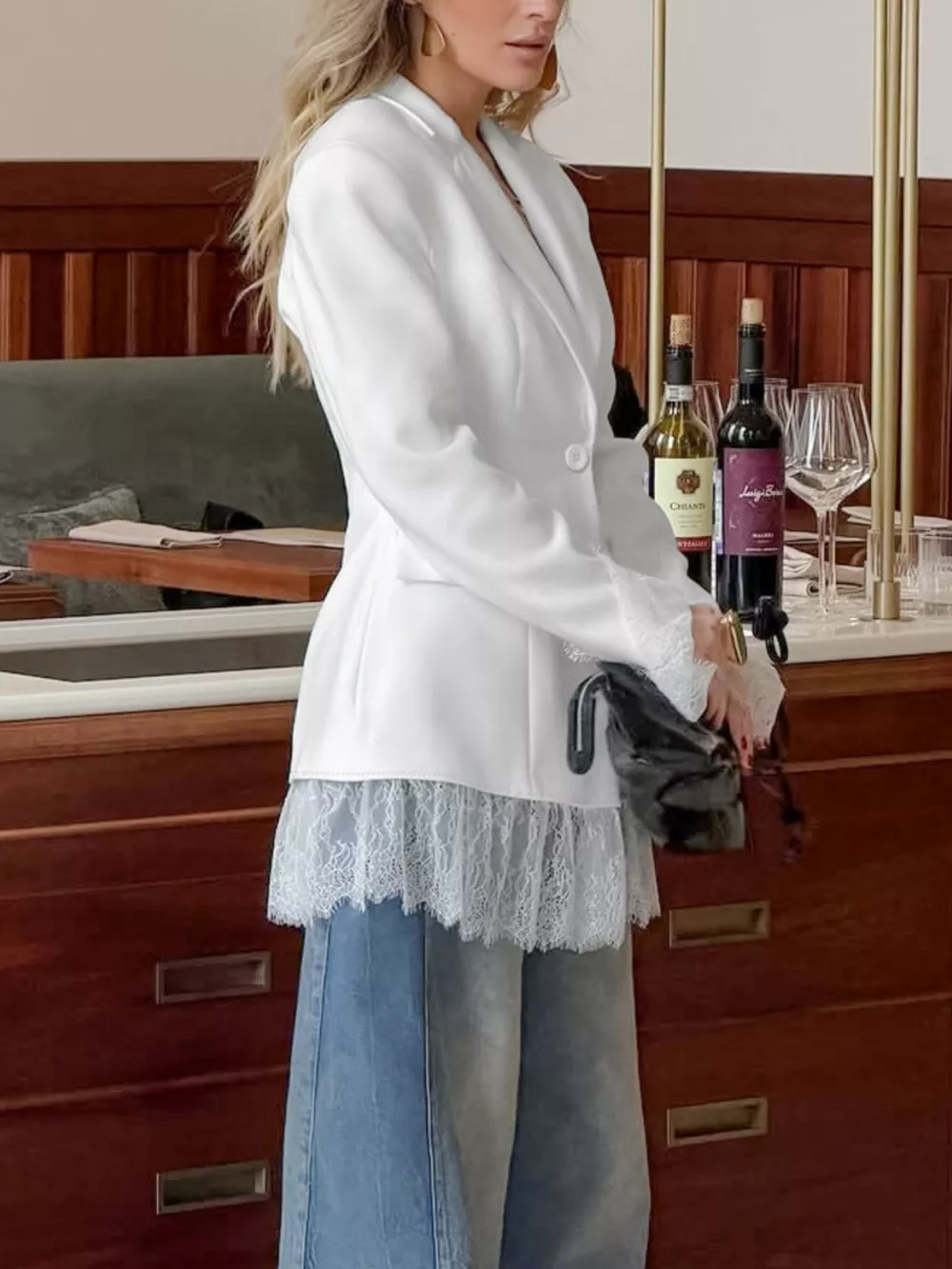 Lace Hem Lapel Collar Blazer, image 18
