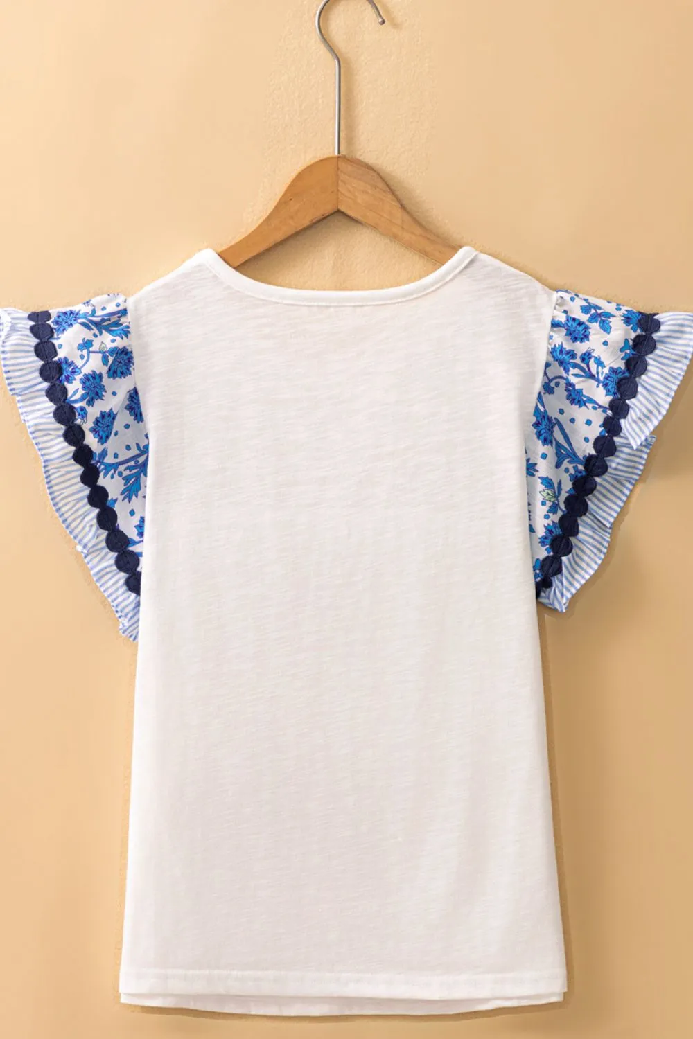 Round Neck Printed Ruffled Cap Sleeve Blouse, image 8