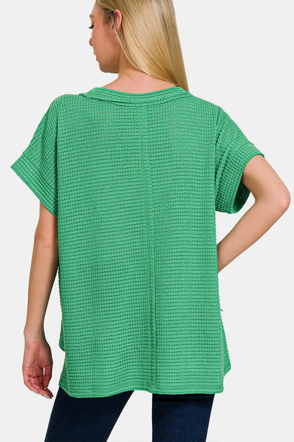 Waffle Exposed-Seam Short Sleeve T-Shirt, image 2