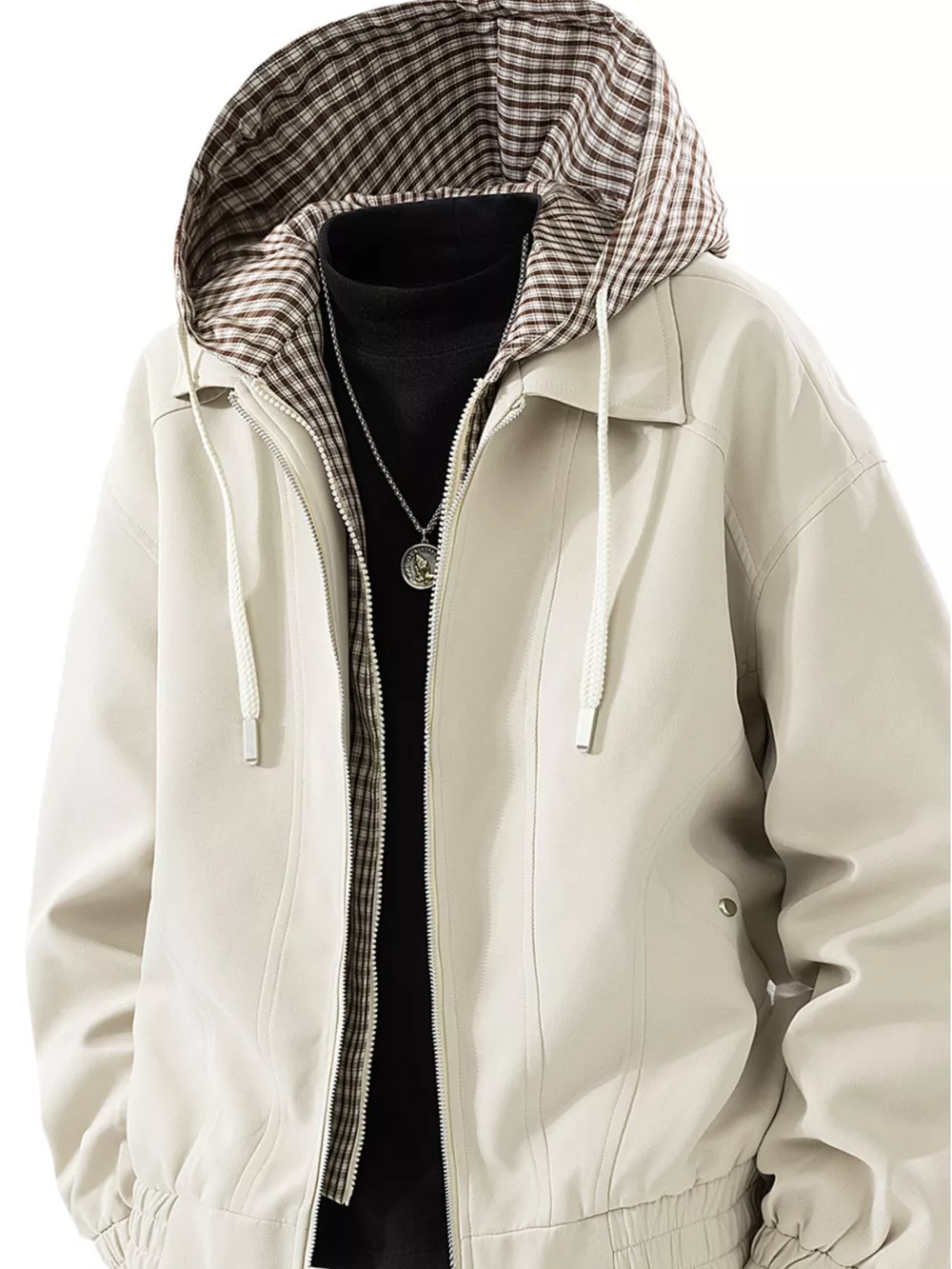 Men's Plus Size Casual Plaid-Lined Hooded Zip-Up Jacket, image 3