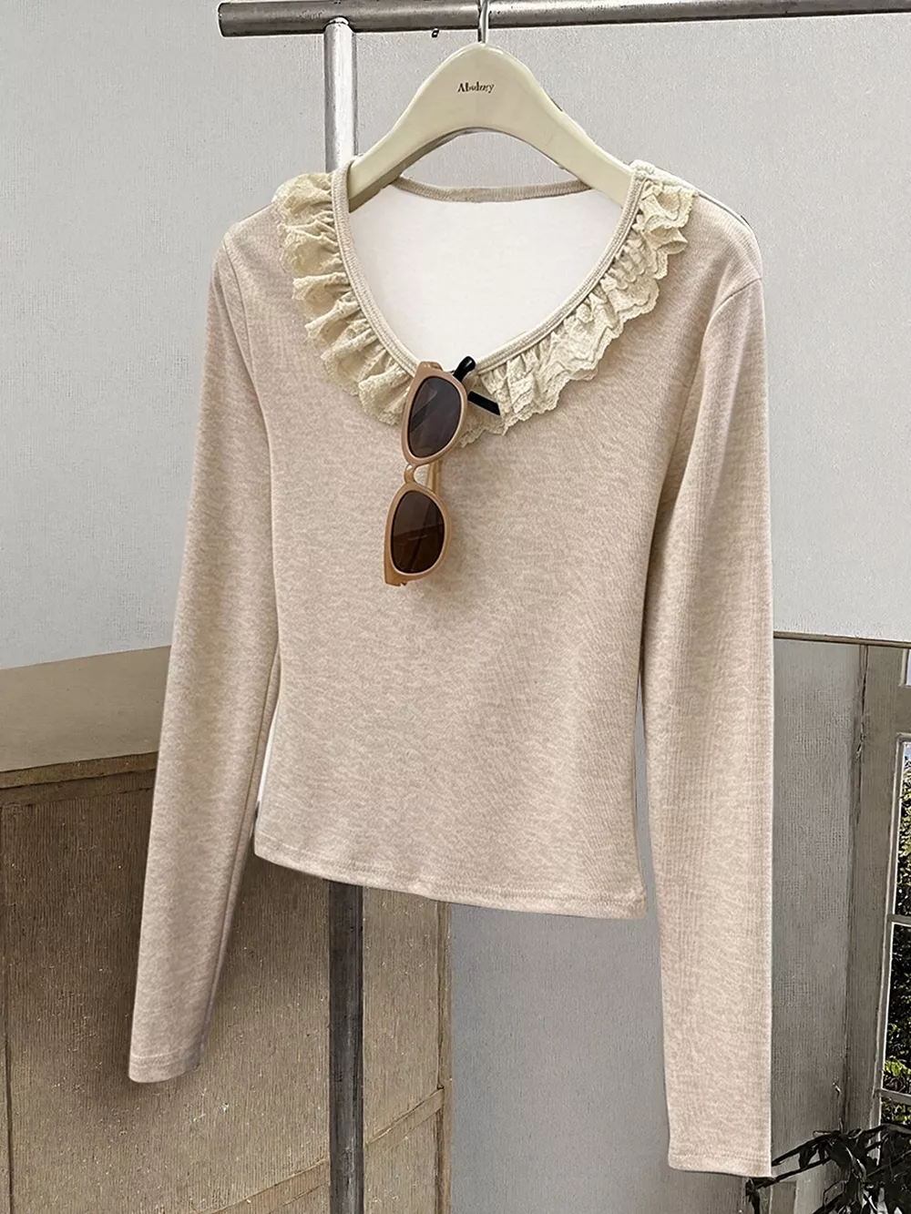 Lace Trim Long Sleeve T-Shirt, image 2