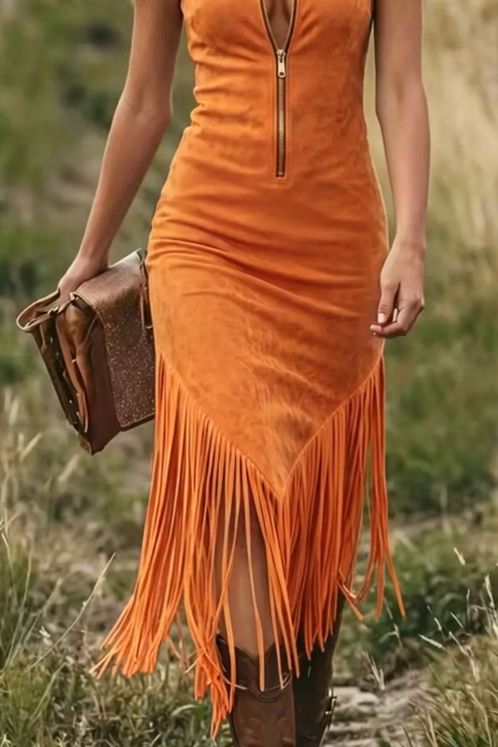 Fringe Zip Front Sleeveless Dress, image 7