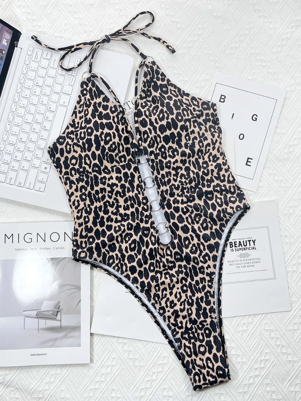 Leopard Cutout Halter Neck One-Piece Swimwear, image 3