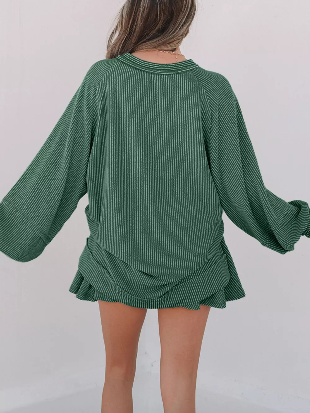 Corded Lantern Sleeve Top and High Waist Mini Skirt Set, image 3