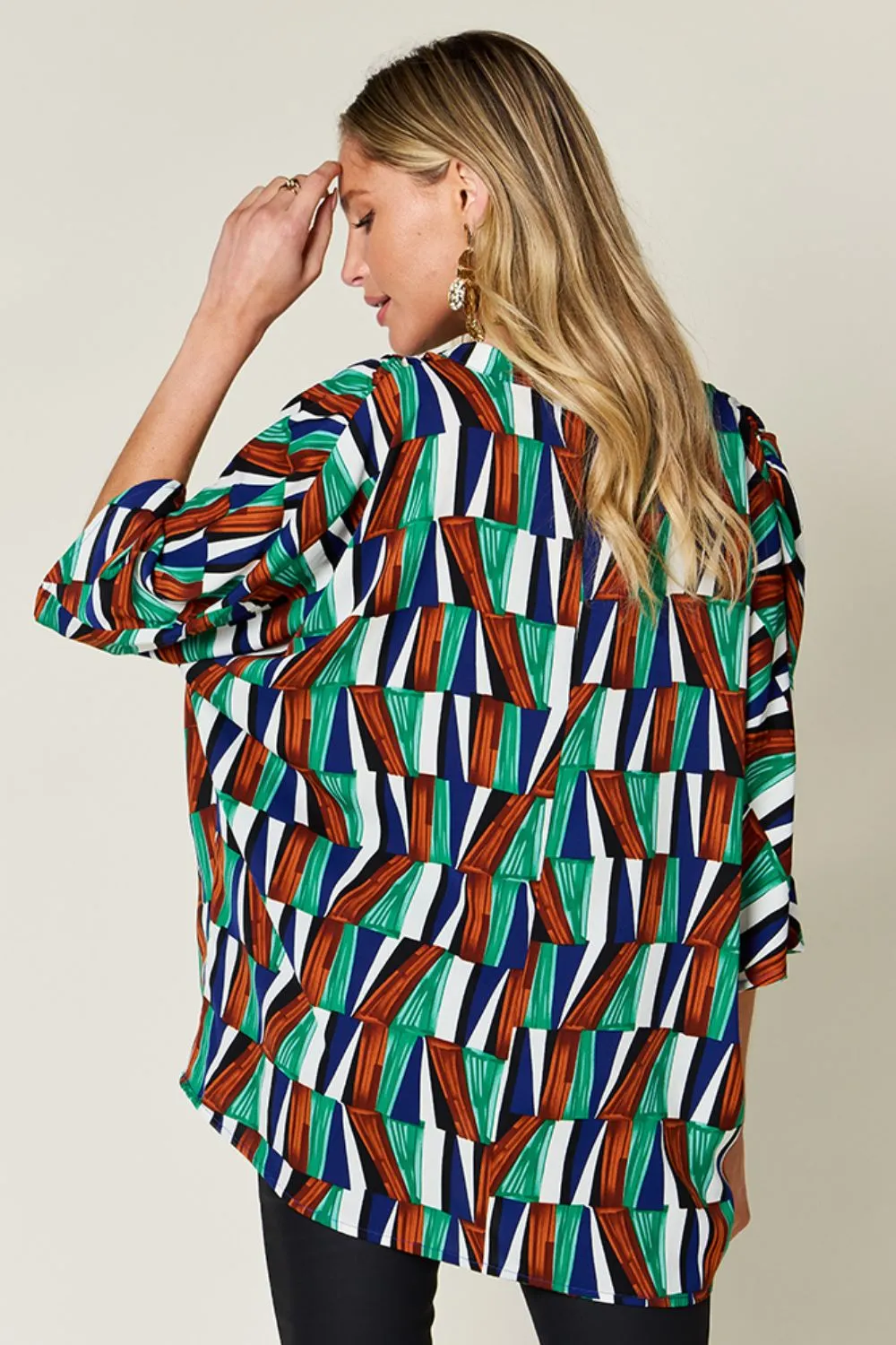 Full Size Geometric Notched Dolman Sleeve Top, image 16