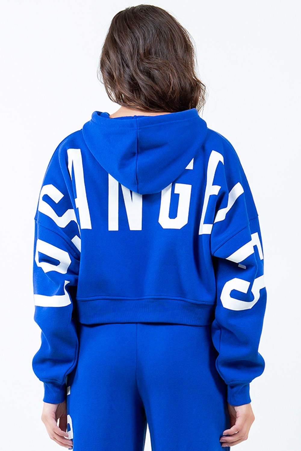 Letter Graphic Long Sleeve Drawstring Cropped Hoodie