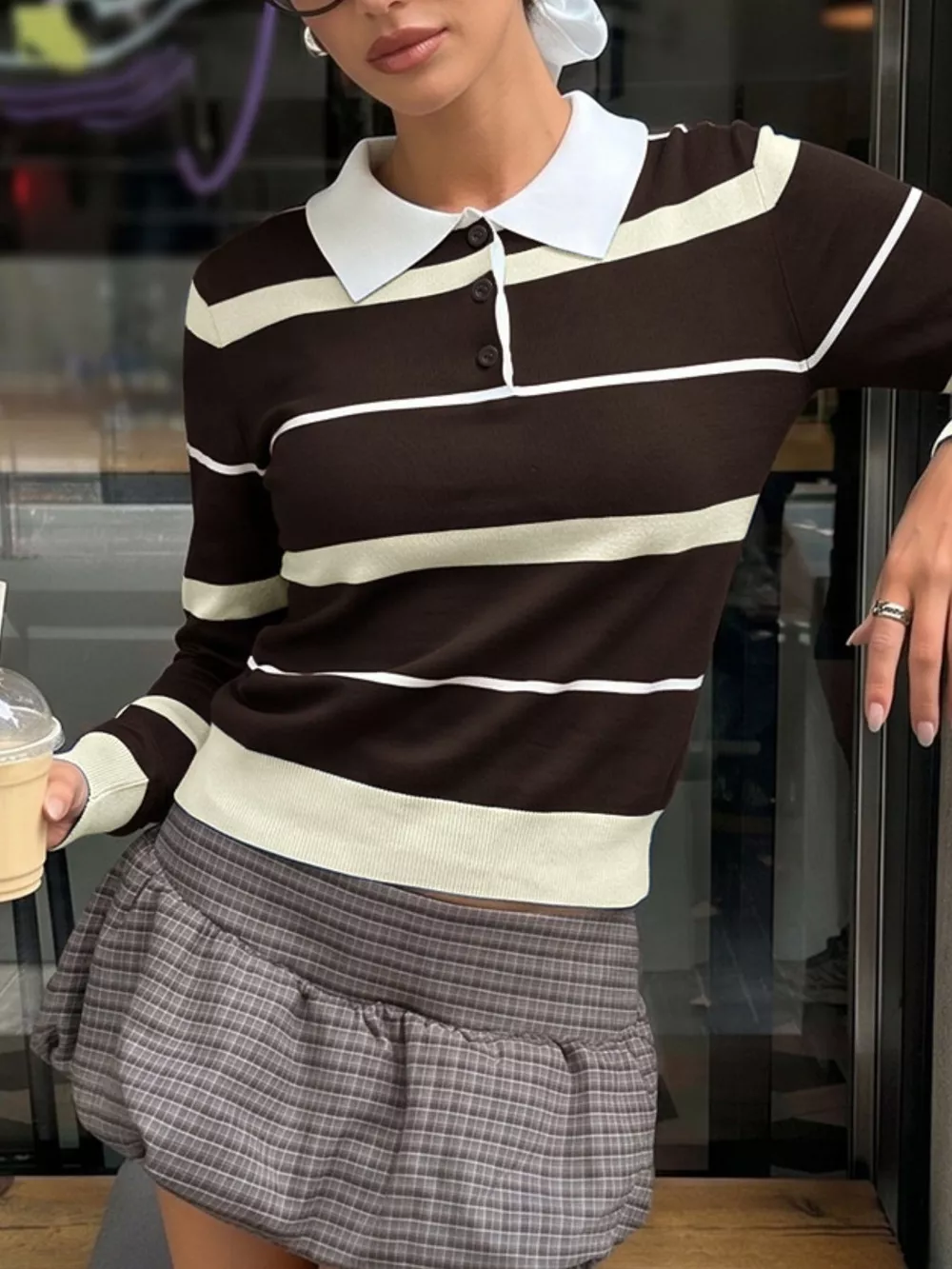 Striped Polo Collar Sweater, image 14