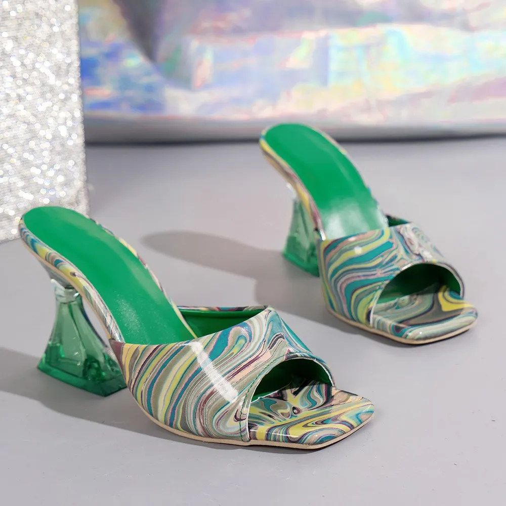 Contrast Peep Toe Mid Heels Sandals, image 7
