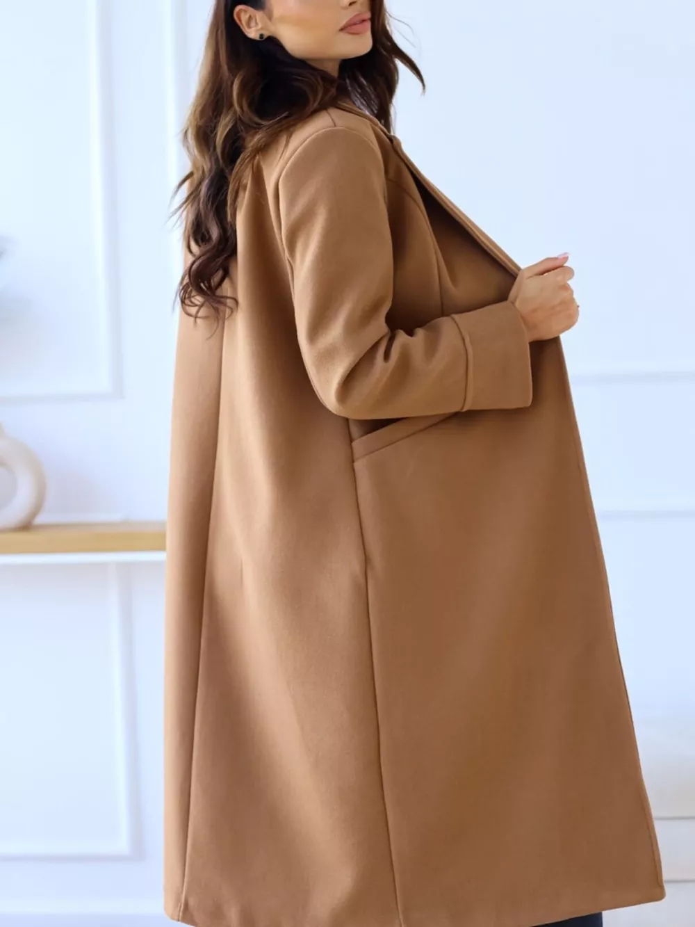 Lapel Collar Wool Blend Overcoat, image 5