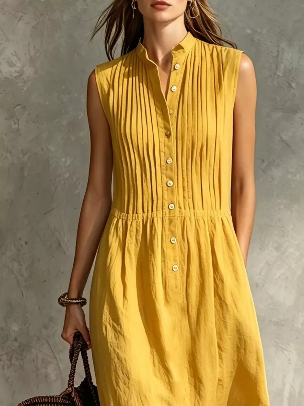 Full Size Sleeveless Button Front Midi Dress Plus Size, image 16