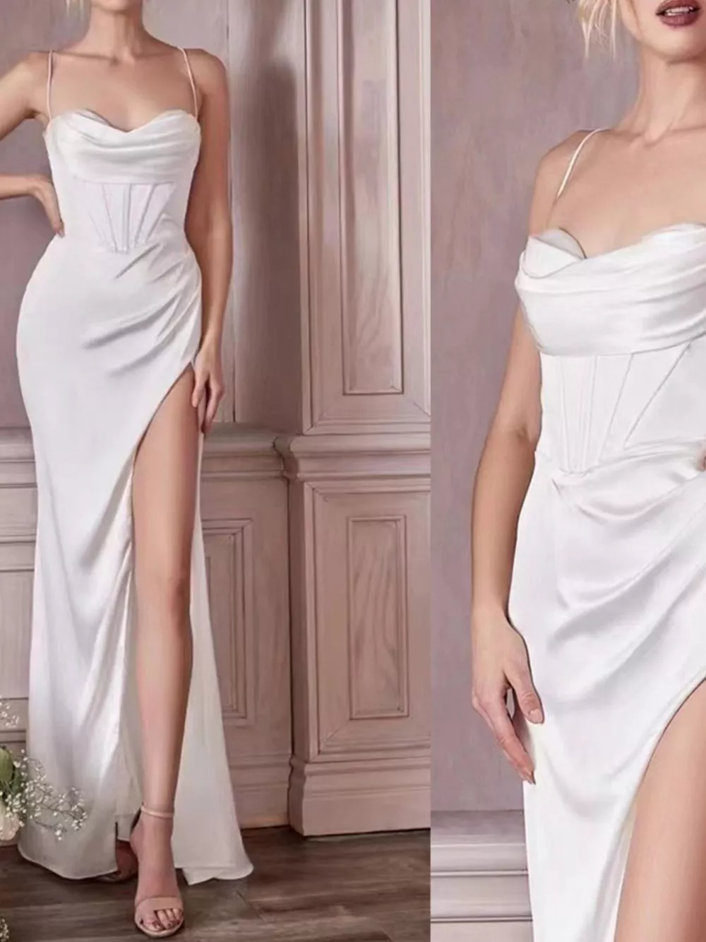 Satin High-Slit Cami Maxi Dress, image 15