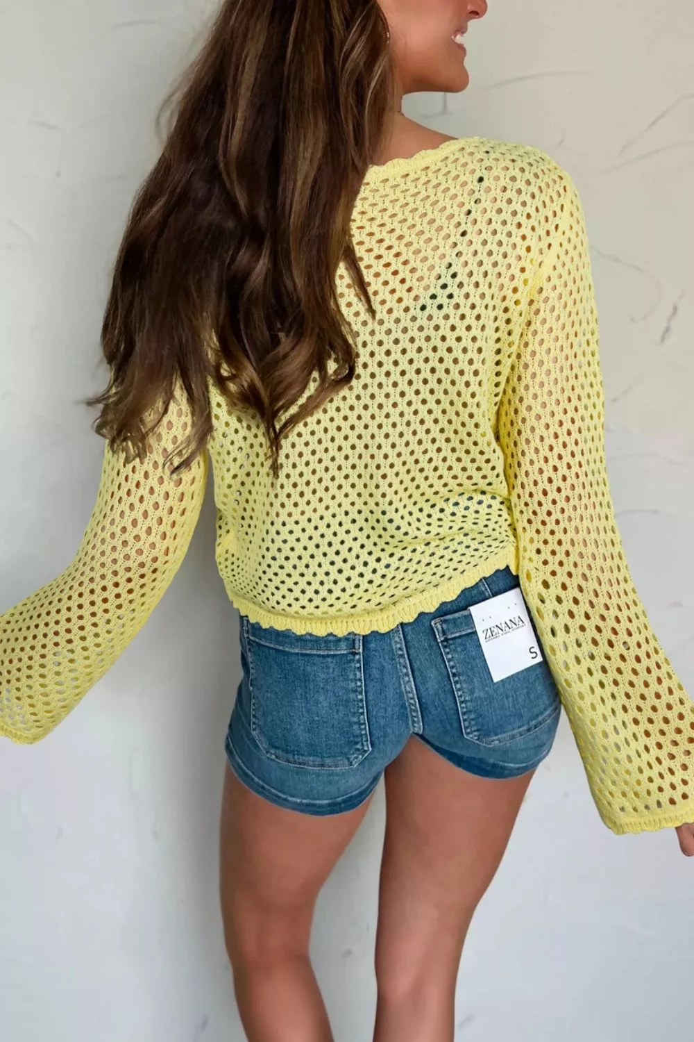 Scalloped Trim Hollow Out Knit Long Sleeve Top, image 3
