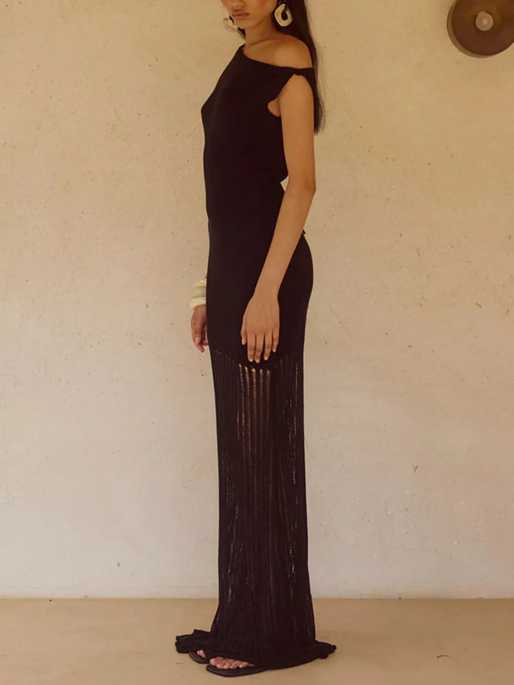 One-Shoulder Fringe Maxi Dress, image 5