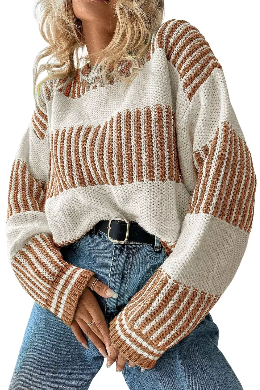 Striped Knit Long Sleeve Sweater, image 9