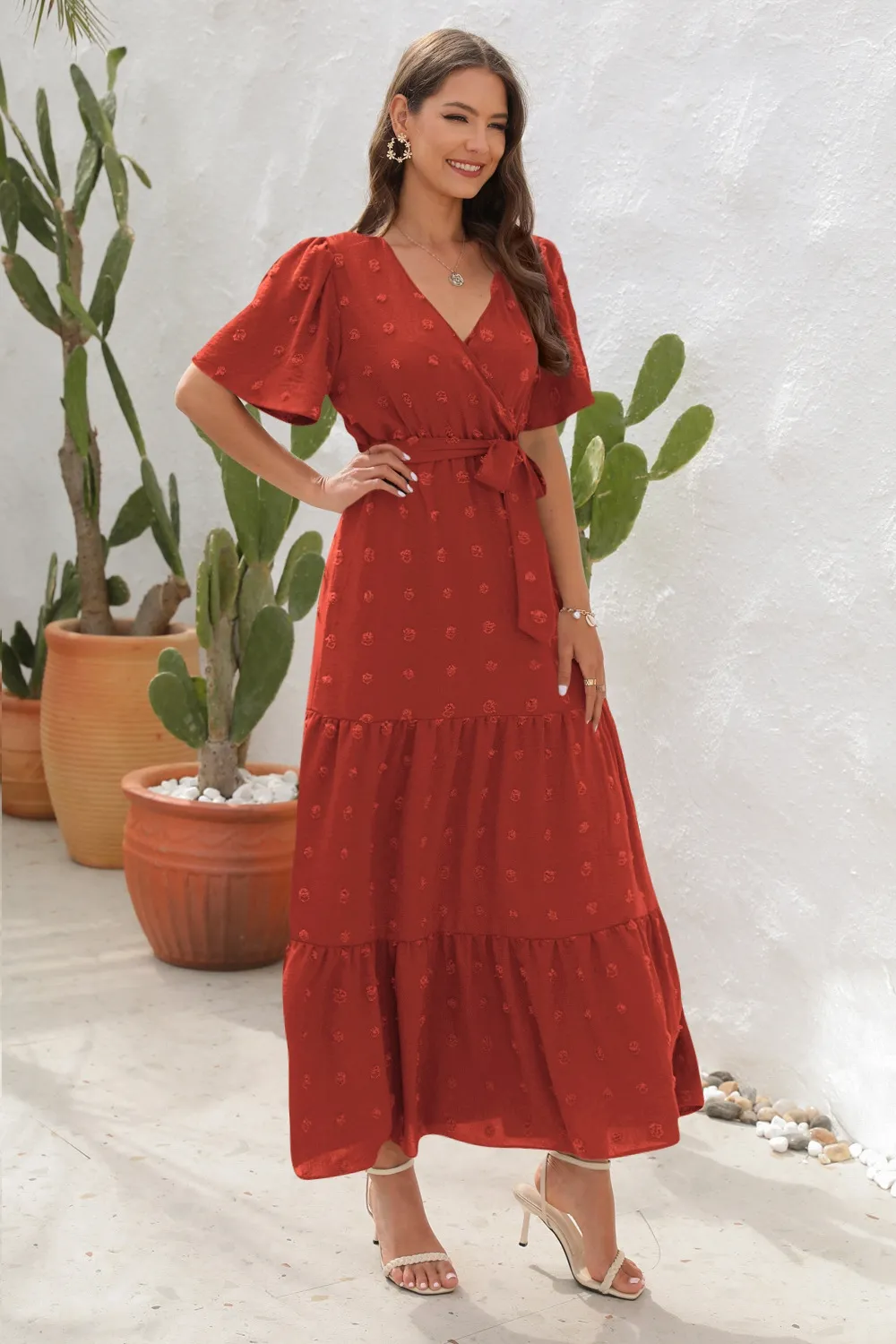 Swiss Dot Tied Surplice Short Sleeve Dress, image 12