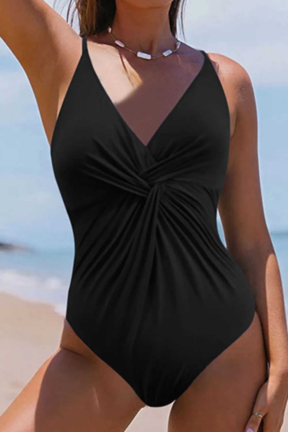 Twisted Crisscross V-Neck One-Piece Swimwear, image 3
