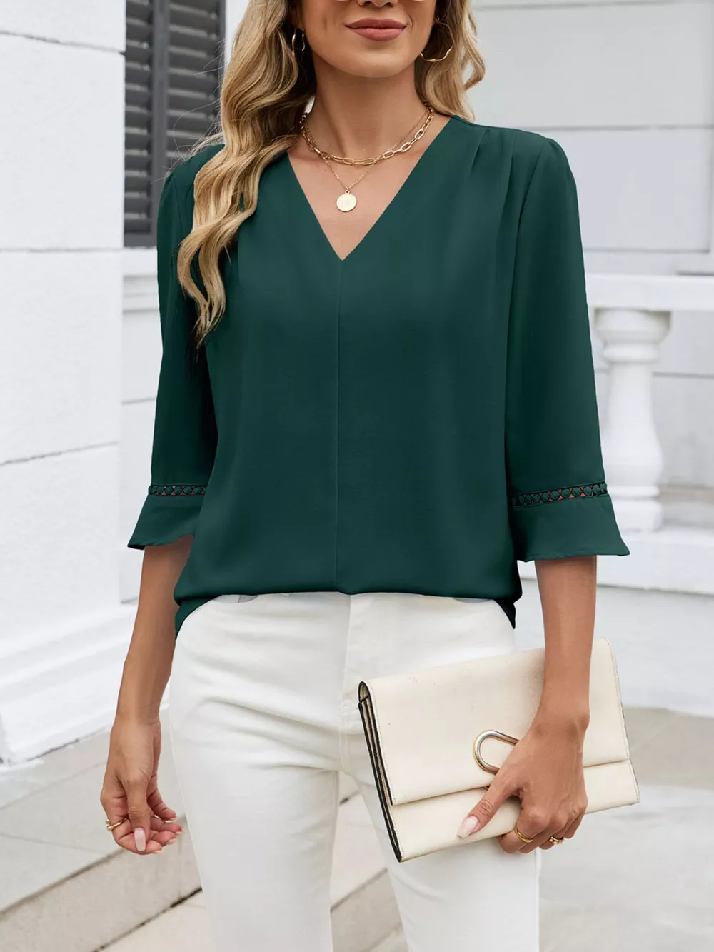 V-Neck 3/4 Sleeve Blouse, image 9