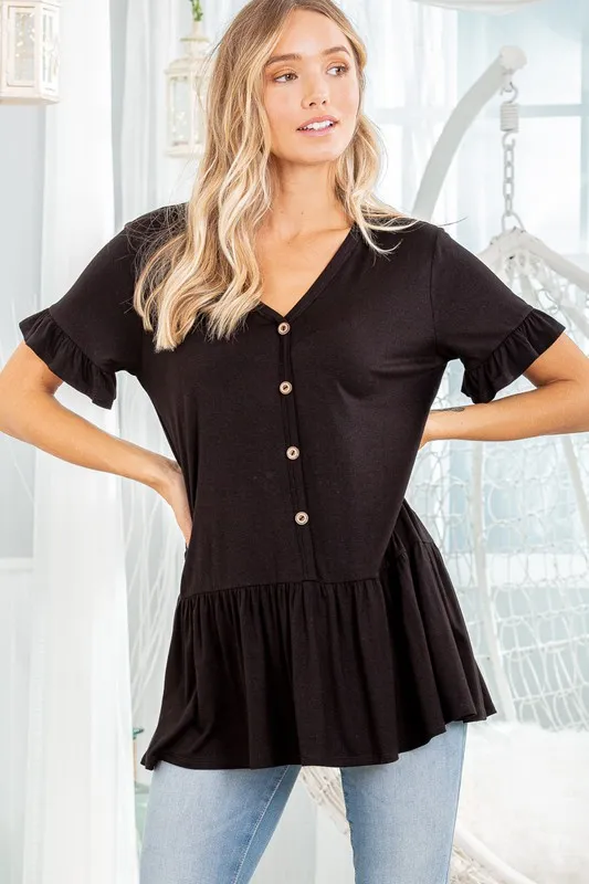 Full Size Ruffled V-Neck Short Sleeve Blouse Plus Size, image 10