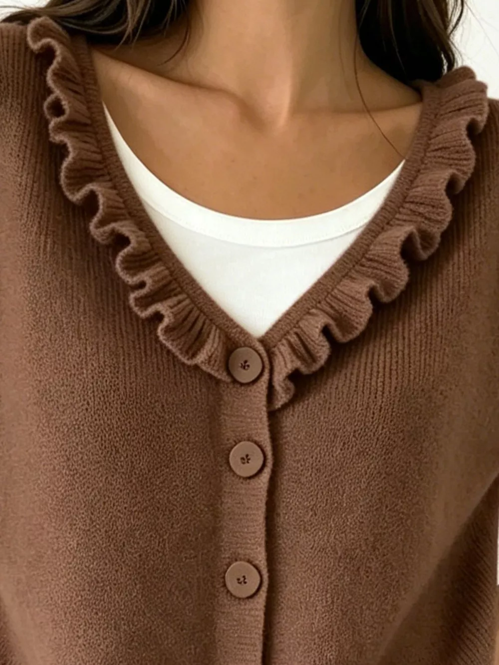 Ruffled Neckline Button-Up Cardigan, image 14