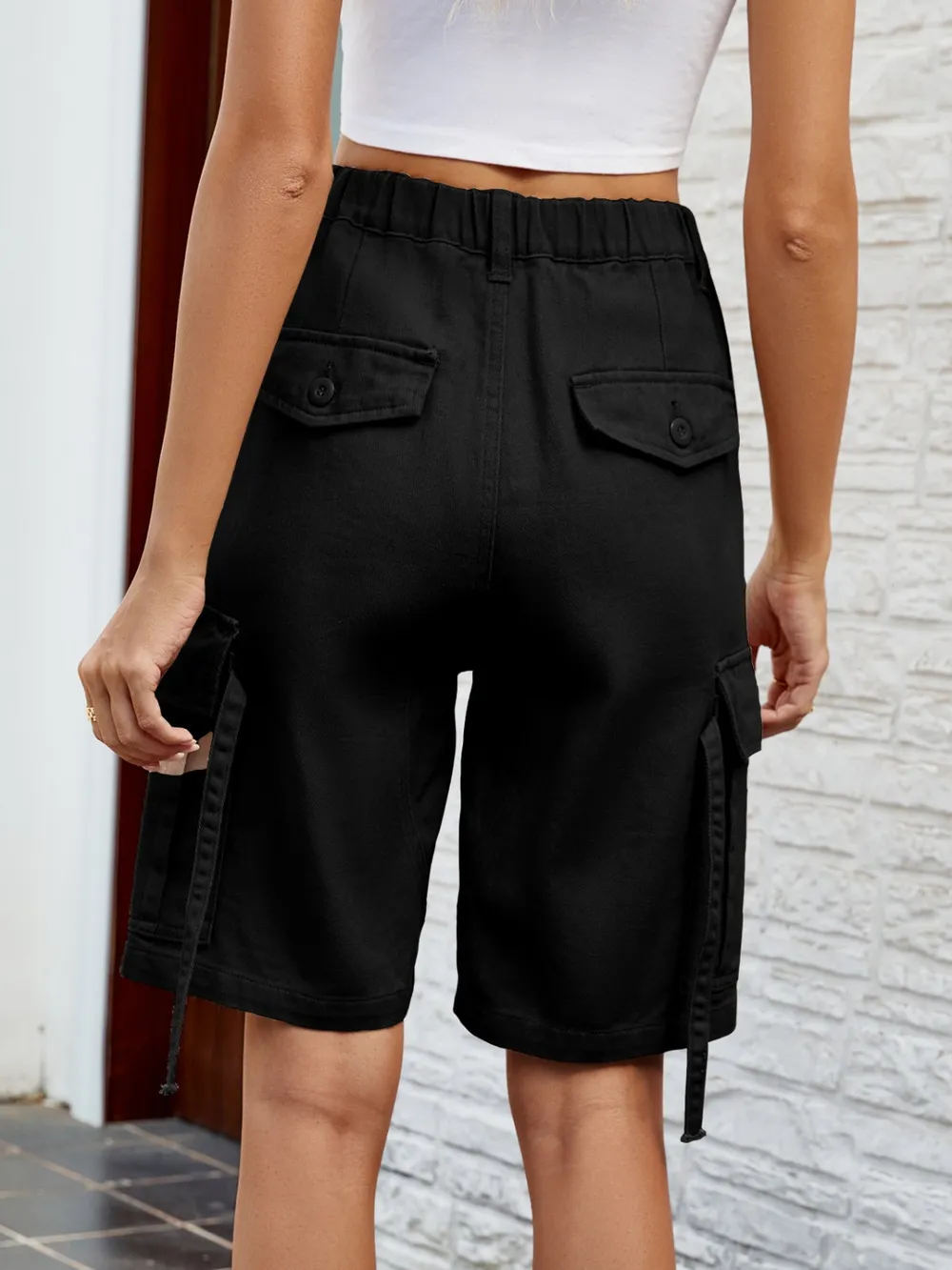High Waist Denim Shorts with Pockets, image 15