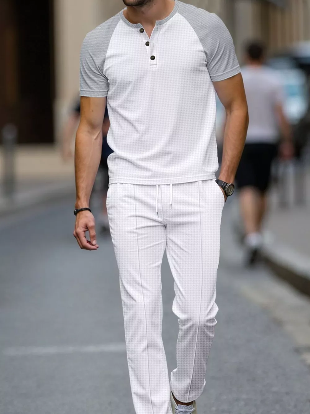 Men's Full Size Casual Two-Tone Raglan Sleeve Tee and Pants Set Plus Size, image 9